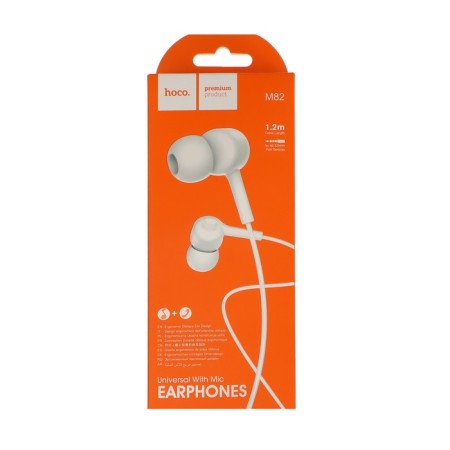 Hoco M82 headphones, wired, vacuum, microphone, jack 3.5 mm, 1.2 m, white-4