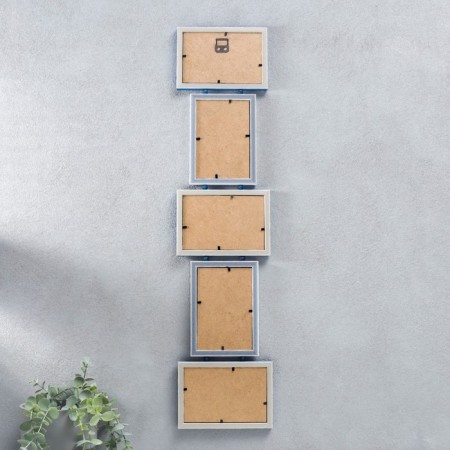Photo frame plastic in 5 photos "Kruzo", col. with beads white-blue-1