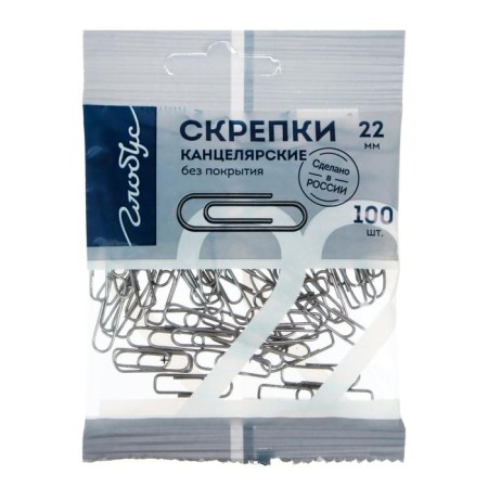 Office clips Globus, 100 pcs., 22 mm, without covering, Floo-pack