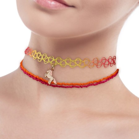 Choker and beads, 3 pieces, a set of jewelry, Minnie Mouse and a unicorn