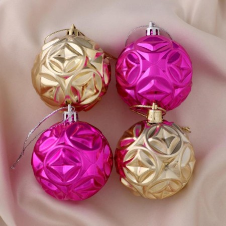 Set of balls plastic D-6 cm, 4 pcs "sphere" pink-gold