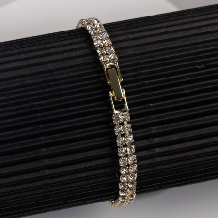 Bracelet with rhinestones "shine" 2 rows, white color in gold, 18cm-3