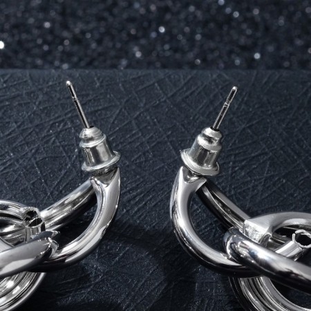 Earrings Metal "links" patterns, color silver-2