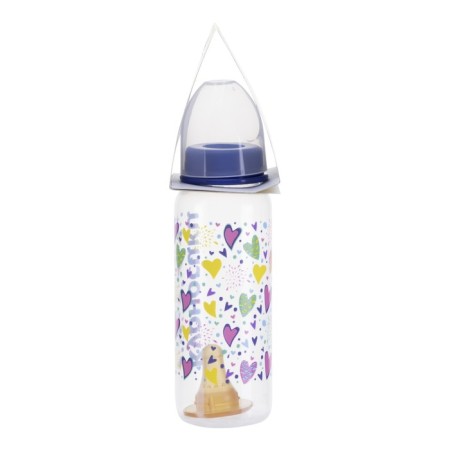 A bottle for feeding with a latex nipple, 250 ml, from 0 months., Mix color-10