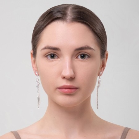 Hanging earrings with rhinestones "evening" scattering of crystals, white color in silver, 9.5 cm-2