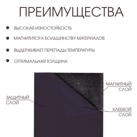 Magnetic vinyl, with PVC surface, A3, 2 pcs, thickness 0.3 mm, 42 x 29.7 cm, black-1