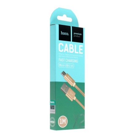 Hoco X2, Micro USB - USB, 2.4 A, 1 m, textiles, golden-4