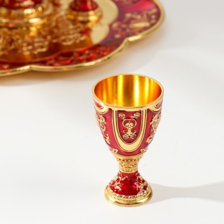 Set of wine jug, 6 glasses and tray "Türkiye. Flowers and patterns" red with gold-1