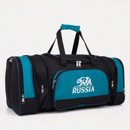 Road bag on a zipper, with an increase, 3 outer pockets, a long belt, black/turquoise color-2