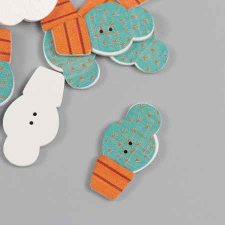 Buttons wood for creativity 2 punctures "cactus in a pot" set 15 pcs 1.9x3.3 cm