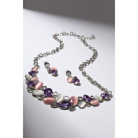Set 2 objects: earrings, necklaces "leaflets", pink color in silver, 40 cm-2