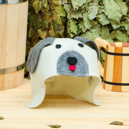 Bath cap with children's applique "Dog", white, felt, economical-2