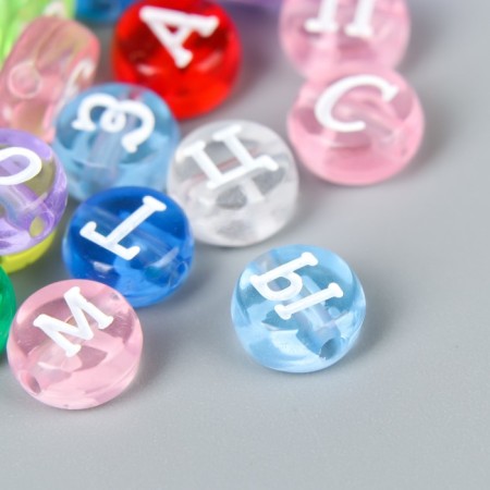 Beads for creativity plastic "Russian letters" transparent-color, circle set 10 grams 0.7x0.7 cm-1
