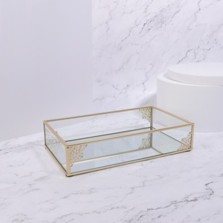 Great organizer for storage, glass, with a mirror -bottom, 1 section, 24 × 14 × 5 cm, transparent/copper color-3