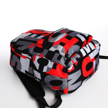 School backpack from textiles on lightning, 3 pockets, red color-4