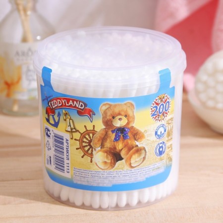 Cotton sticks Teddyland, 200 pcs. in glass