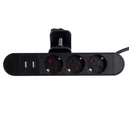 The rosette block on the clamp Luazon, 16a, three -seater, 2xusb, 2.1 a, the wire 1.8 meters, black.-3
