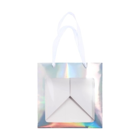 A packet for a cake with a square bottom and window, holographic, 20 x 20 x 20 cm-4