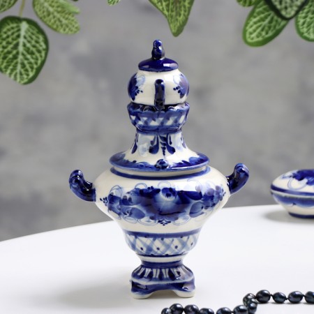 Samovar is medium, gzhel, porcelain, 18x11 cm-1