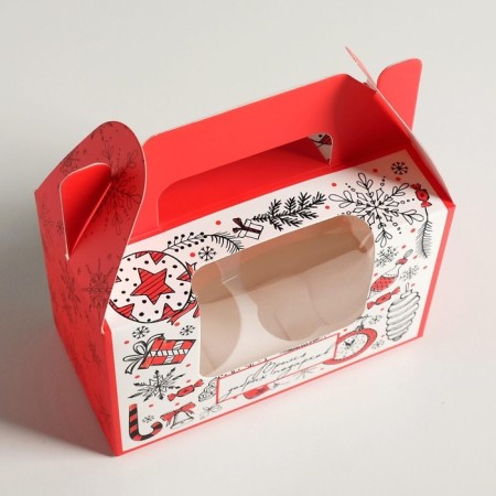 Box for cupcakes "Time of good gifts", 16 x 10 x 8 cm, New Year-2