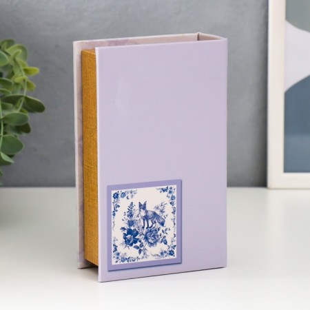 Safe-book wood to the leatherette "Blue flowers and fox" 17x11x5 cm-4