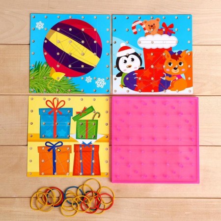Geobord "New Year's tasks" with interchangeable pictures and rubber bands, mix-4