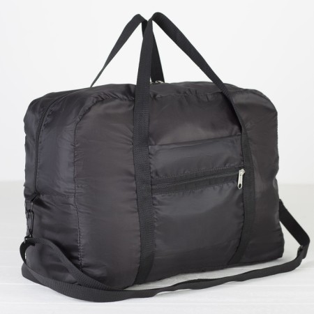 The bag is road, folding in a cosmetic bag, lightning department, outer pocket, long belt, black color-4