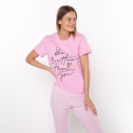 Female set (T -shirt/pants), pink color, size 52-3
