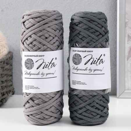 Knitting cord 100% polyester, width 4 mm 50m (steel) mix