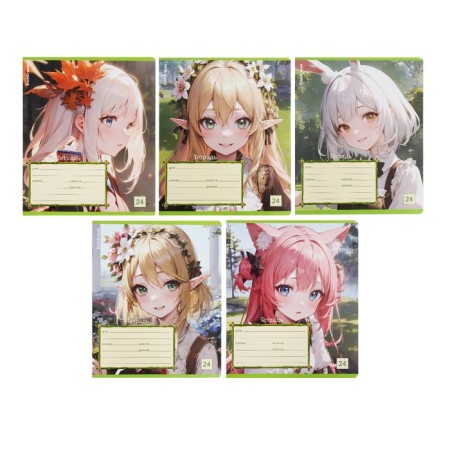Notebook 24 sheets in the Erichkrause cage "Elves Anime", cover coated cardboard, block offset, mix
