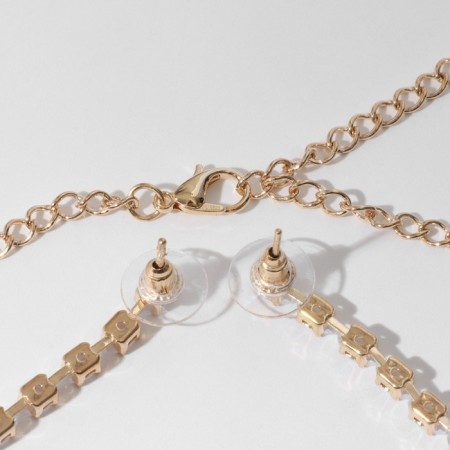 Set 2 objects: earrings, necklace “ice” Simple, white color in gold-1