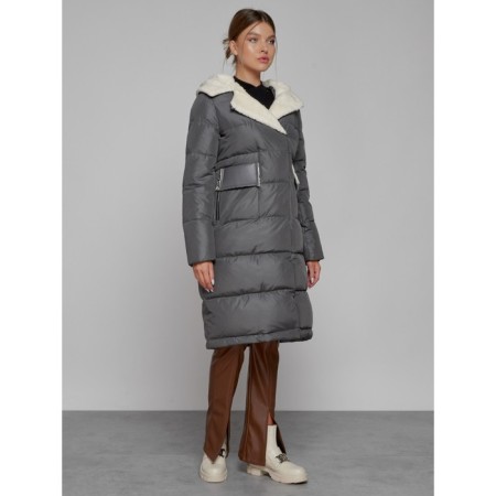 Coat insulated winter female, size 46, dark gray color-2