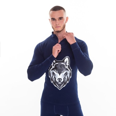 Male thermal underwear (fufaika, pants) print wolf, dark blue color, size 48-2