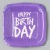 Disposable plate square paper "Happy Birthday", purple, 16.5x16.5 cm