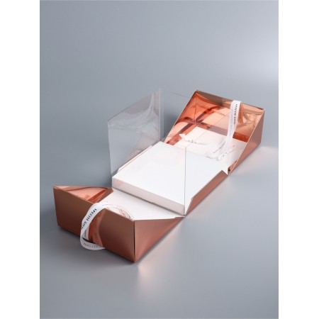 Box under the bento-port with ribbons, pink-gold, 21 x 21 x 18 cm-2