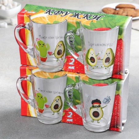 A set of mugs "Avocado", 300 ml, in gift packaging, 2 pcs, drawing mix-4