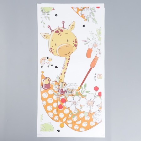Sticker Plastic Interior Color "Girafics in an umbrella with flowers" 30x60 cm-1