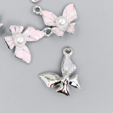 Decor for creativity metal, enamel "Butterfly with a pearl" silver mix 1.5x1.5 cm-1