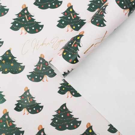 Glossy packaging paper "New Year's girls", 70 x 100 cm, New Year