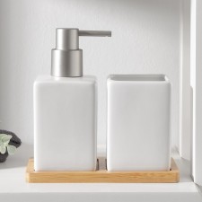 A set of accessories for the bathroom Savanna Square, 3 items (soap dispenser, glass, stand), white color