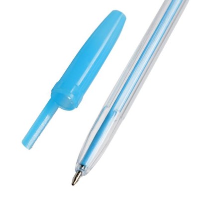 Set of ballpoint pens, 6 colors, transparent body with colored caps-5