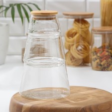 A set of glass cans with a bamboo cover Magistro 