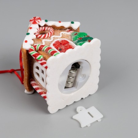 Christmas tree toy "House of sweets" 6 × 6.8 × 5.5 cm, from batteries, glow warm white-2