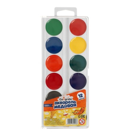 Watercolor 12 colors Calligrata, honey, without brush, plastic, mix-3