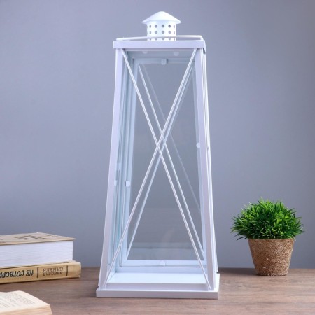 Climber metal, glass for 1 candle "Lantern" white 49x20x20 cm-3