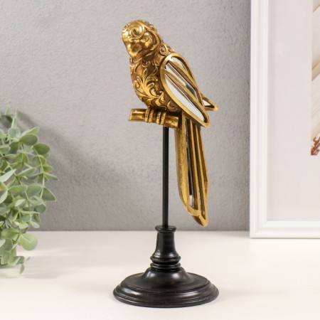 Souvenir Polystone, mirror "Parrot Ara on a bit" gold 10.5x10.5x30.5 cm-2