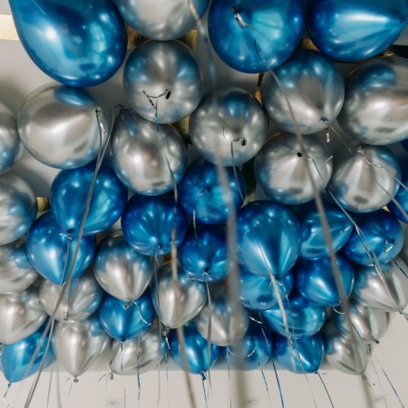 Bouquet of balls "blue-silver", latex, chrome, set of 50 pcs.-2