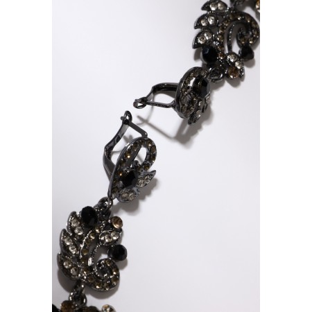 Hanging earrings with rhinestones "evening" magic, black and white color in gray metal, 10.5 cm-6