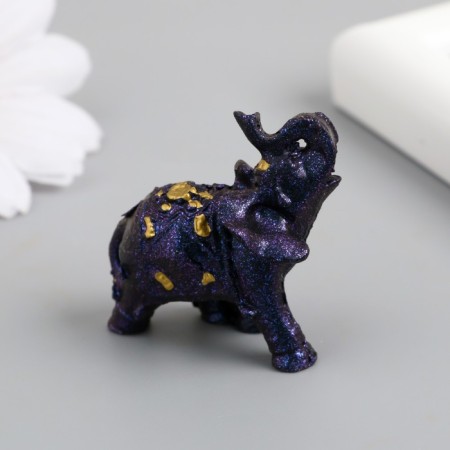 Polystone souvenir "Blue-violet elephant with a blanket and gold" 4x2x4 cm-1