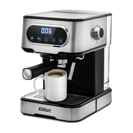 Coffee machine KitFort KT-765, Rozhkaya, 1100 watts, 1.5 l, cappuccino, silver